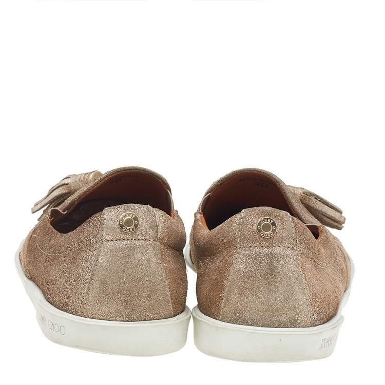 مملوكة مسبقًا Jimmy Choo Metallic Gold Suede Dale Fringes Tassels Slip on Sneakers size 40  