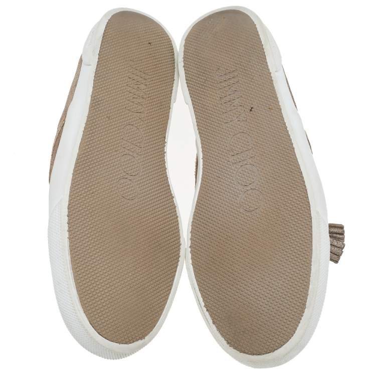 مملوكة مسبقًا Jimmy Choo Metallic Gold Suede Dale Fringes Tassels Slip on Sneakers size 40  