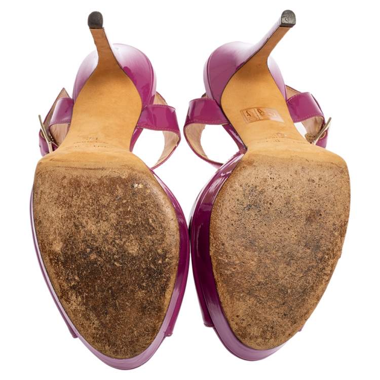 Pre Owned Jimmy Choo Purple Patent Leather Linda Ankle Strap Platform Sandals Size 39.5