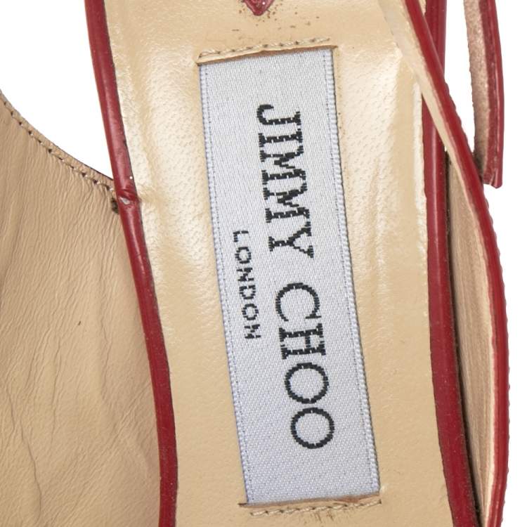 Pre Owned Jimmy Choo Red Patent Leather Nova Peep Toe Slingback Sandals Size 36.5