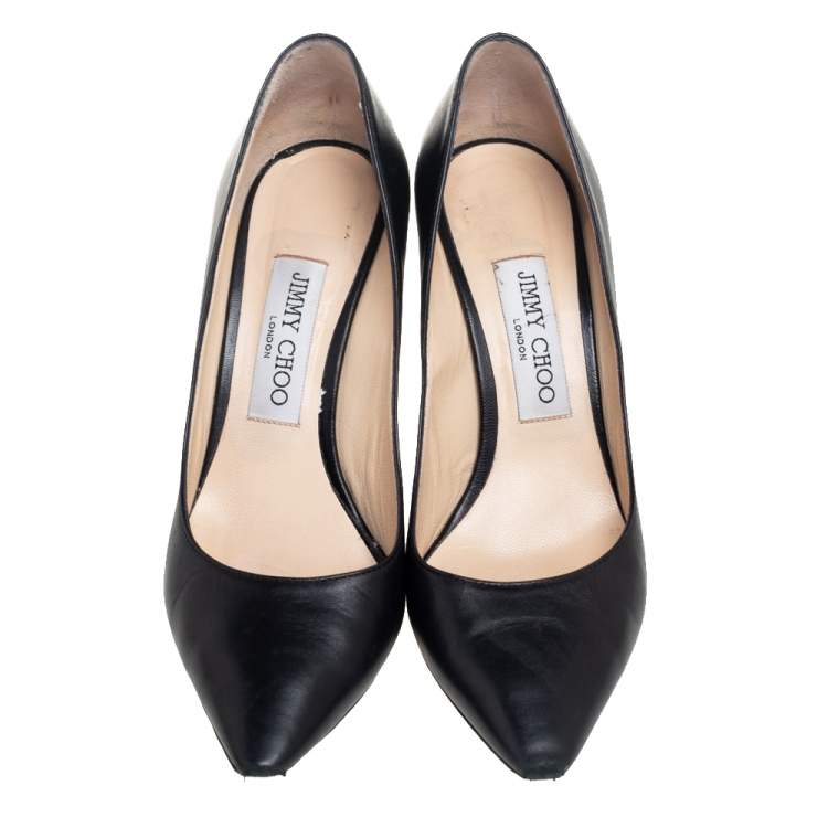 Pre Owned Jimmy Choo Black  Leather Romy Pointed Toe Pumps  Size 37