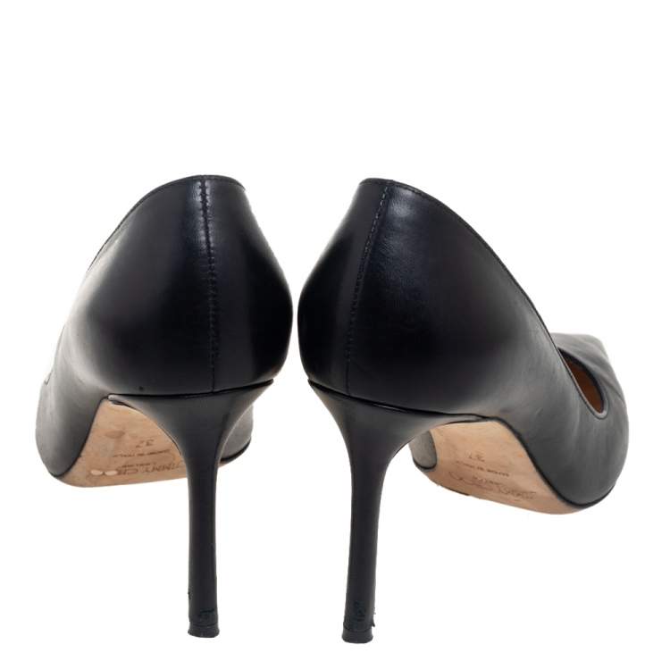 Pre Owned Jimmy Choo Black  Leather Romy Pointed Toe Pumps  Size 37