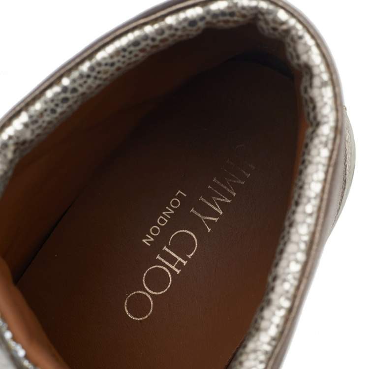 Pre Owned Jimmy Choo Metallic Gold Leather And Glitter Miami High Top Sneakers Size 38.5