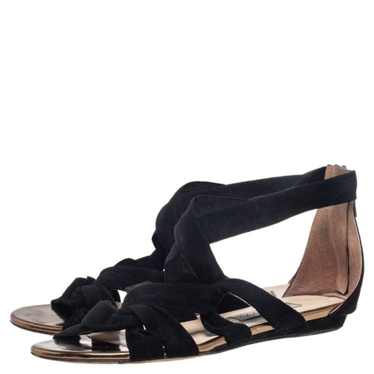Pre Owned Jimmy Choo Black Suede Strappy Sandals Size 37