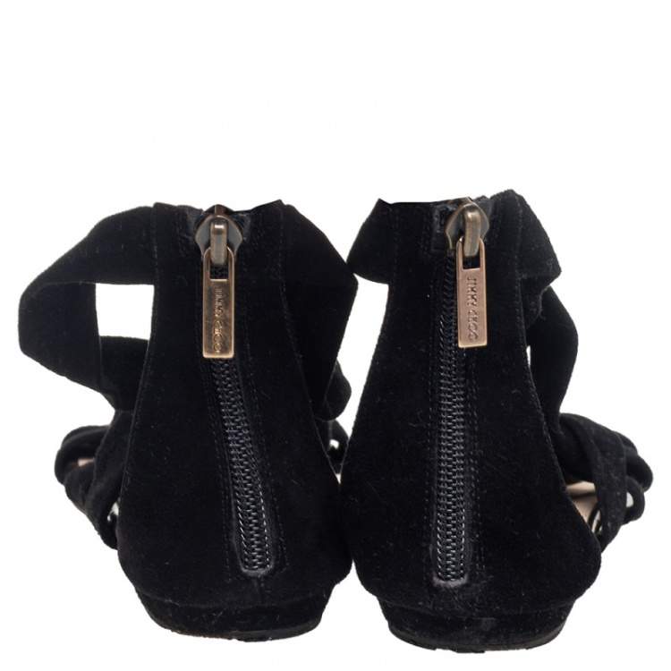 Pre Owned Jimmy Choo Black Suede Strappy Sandals Size 37