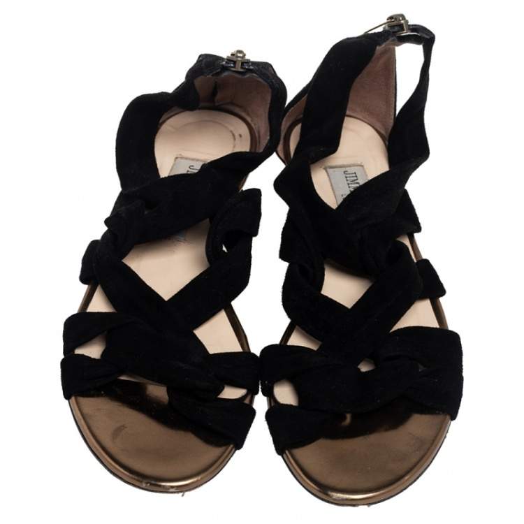 Pre Owned Jimmy Choo Black Suede Strappy Sandals Size 37