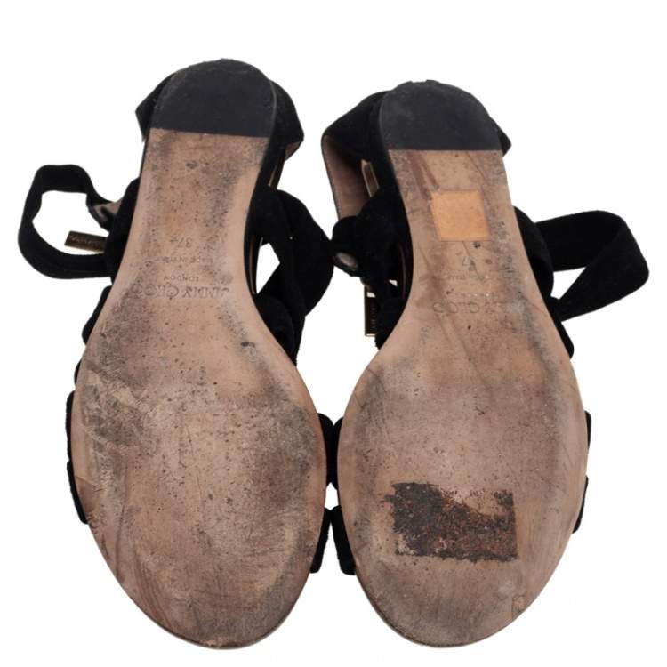 Pre Owned Jimmy Choo Black Suede Strappy Sandals Size 37