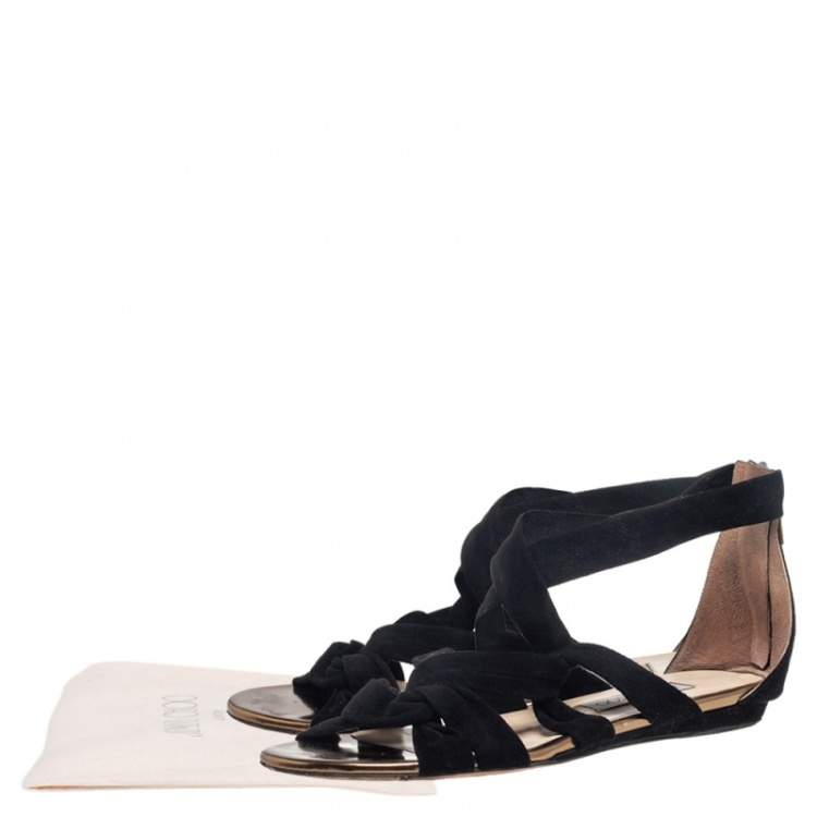 Pre Owned Jimmy Choo Black Suede Strappy Sandals Size 37