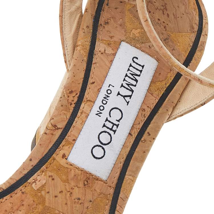 Pre Owned Jimmy Choo Beige Cork Micky Pointed Toe Ankle Strap Pumps Size 38