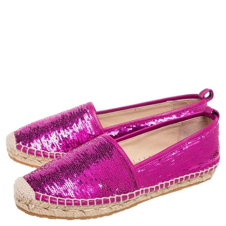 مملوكة مسبقًا Jimmy Choo Pink  Sequin Paksa Flat Espadrilles Size 37