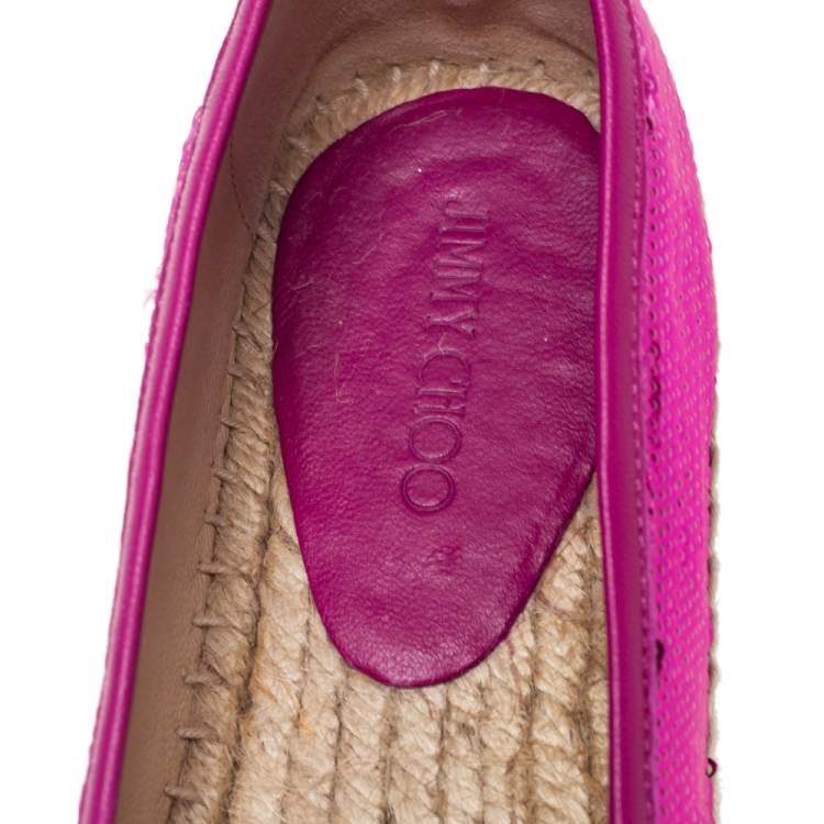 مملوكة مسبقًا Jimmy Choo Pink  Sequin Paksa Flat Espadrilles Size 37