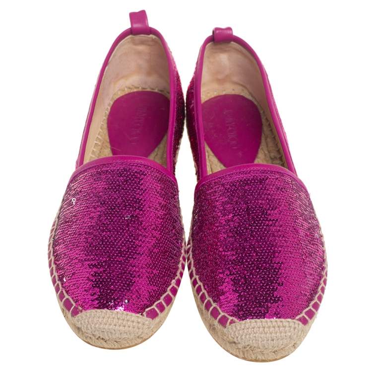 مملوكة مسبقًا Jimmy Choo Pink  Sequin Paksa Flat Espadrilles Size 37