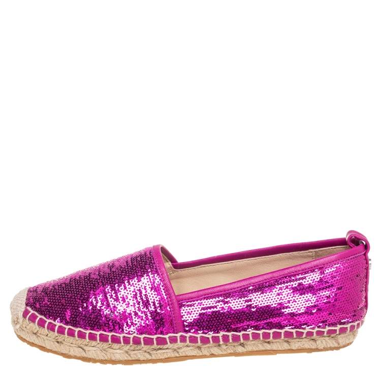 مملوكة مسبقًا Jimmy Choo Pink  Sequin Paksa Flat Espadrilles Size 37