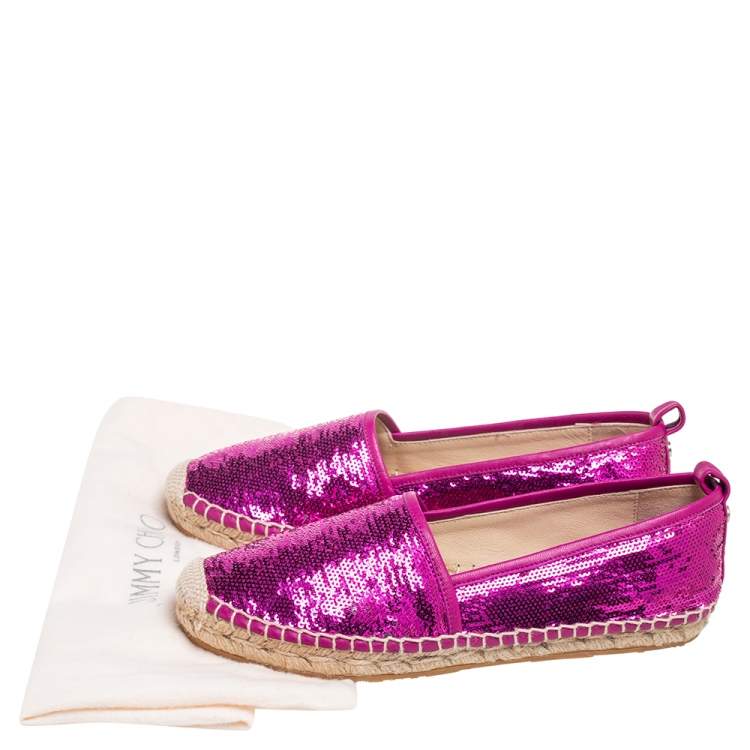 مملوكة مسبقًا Jimmy Choo Pink  Sequin Paksa Flat Espadrilles Size 37