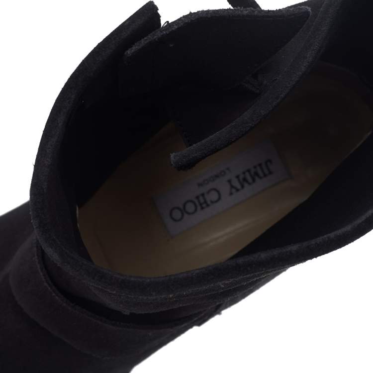 Pre Owned Jimmy Choo Black Suede Ankle Boots Size 39.5 