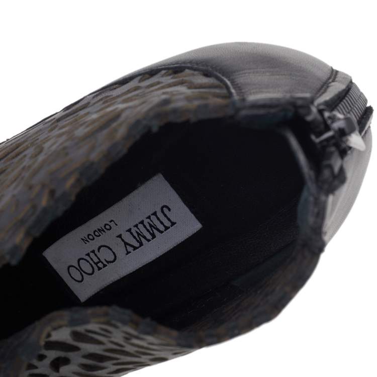 Pre Owned Jimmy Choo Black Laser Cut Leather Maurice 100 Booties Size 37.5