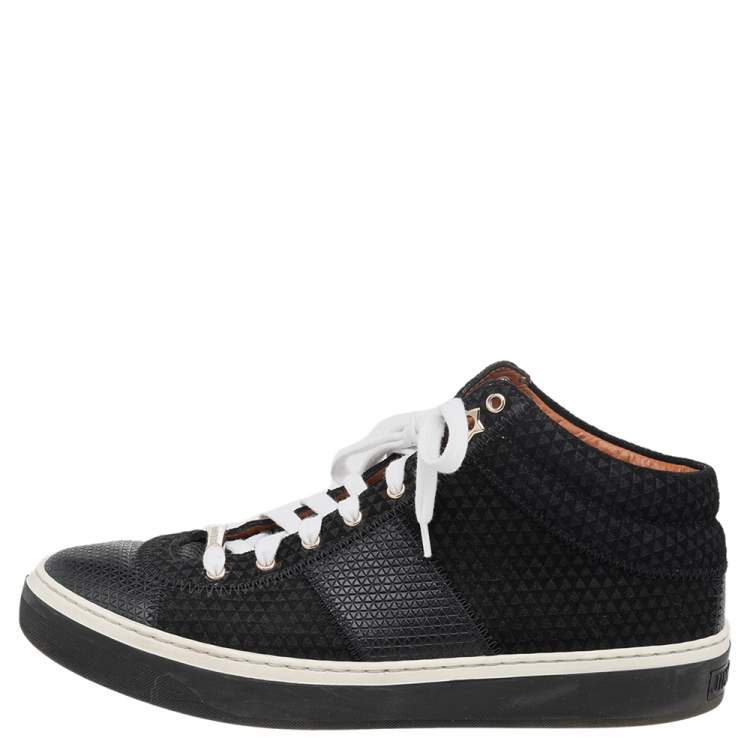 Pre Owned Jimmy Choo Black Embossed Leather And Suede Low Top Sneakers Size 38.5