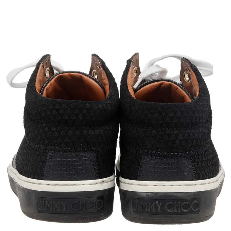 Pre Owned Jimmy Choo Black Embossed Leather And Suede Low Top Sneakers Size 38.5