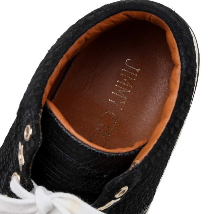 Pre Owned Jimmy Choo Black Embossed Leather And Suede Low Top Sneakers Size 38.5