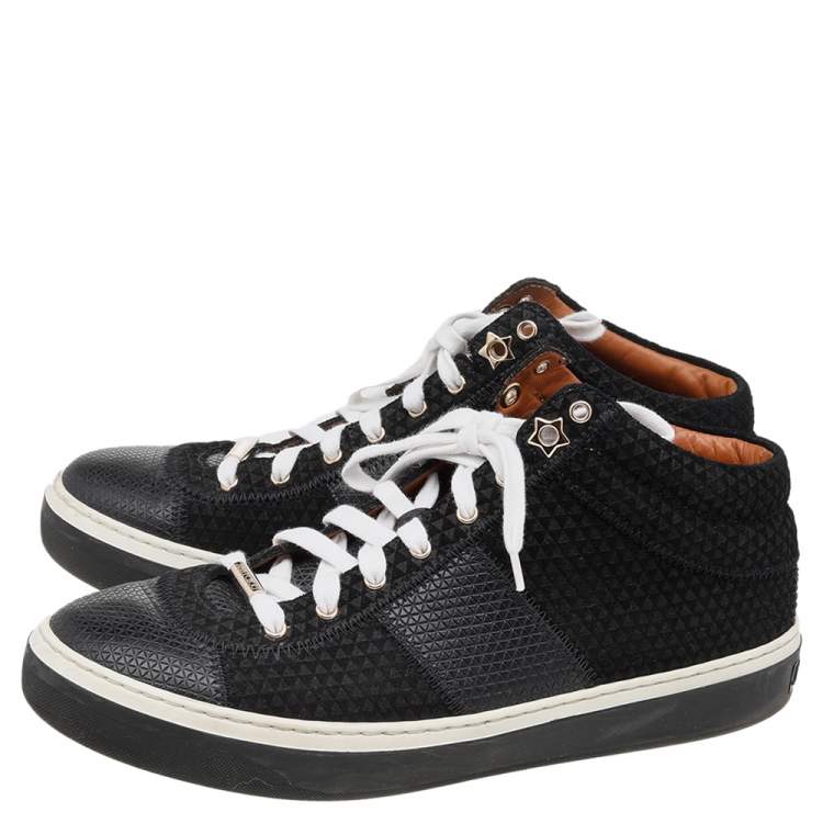 Pre Owned Jimmy Choo Black Embossed Leather And Suede Low Top Sneakers Size 38.5