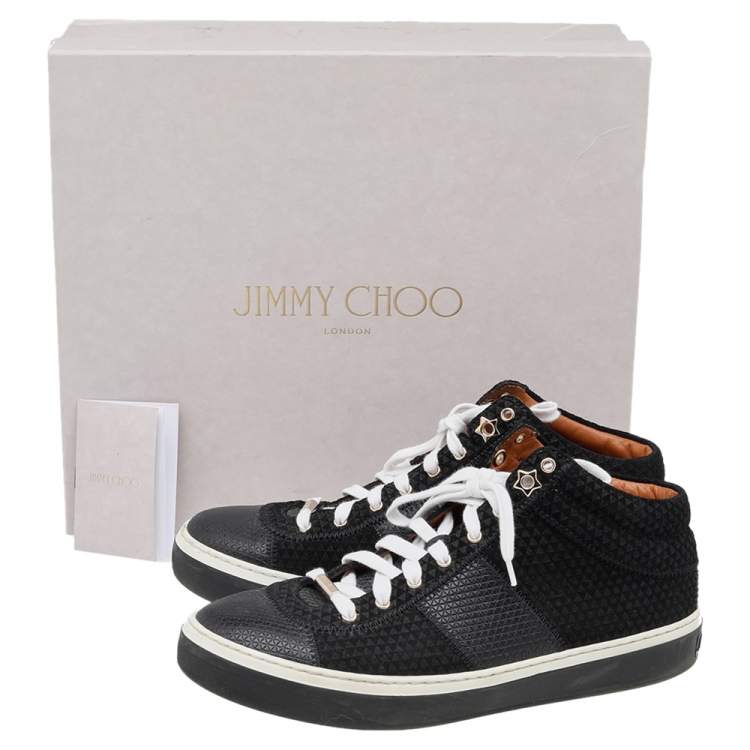 Pre Owned Jimmy Choo Black Embossed Leather And Suede Low Top Sneakers Size 38.5