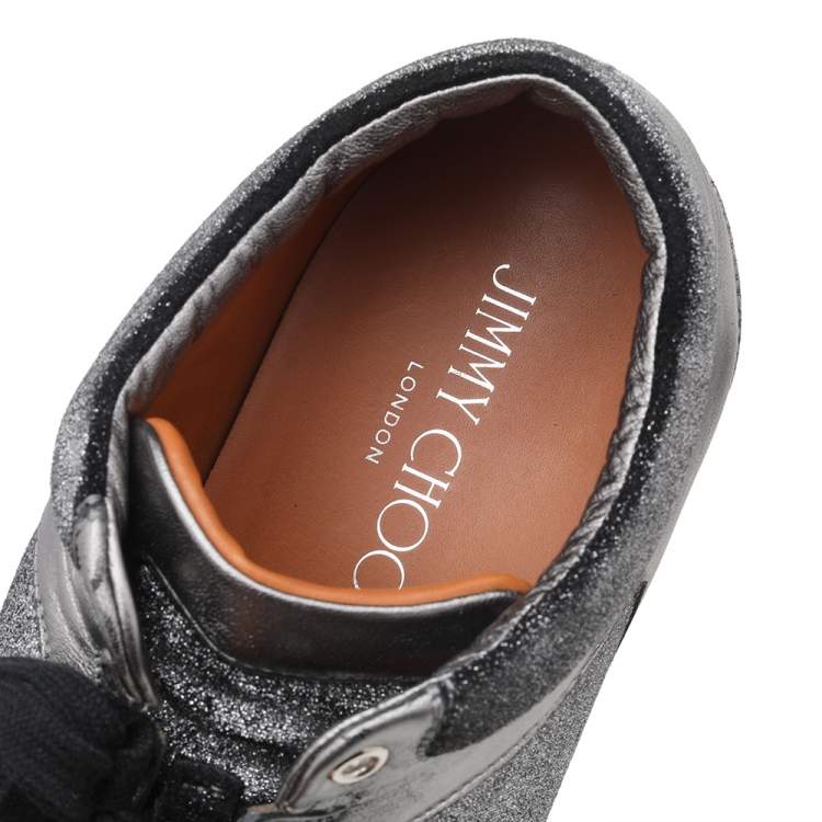 Pre Owned Jimmy Choo Metallic Grey Leather And Fabric Miami Low Top Sneakers Size 41