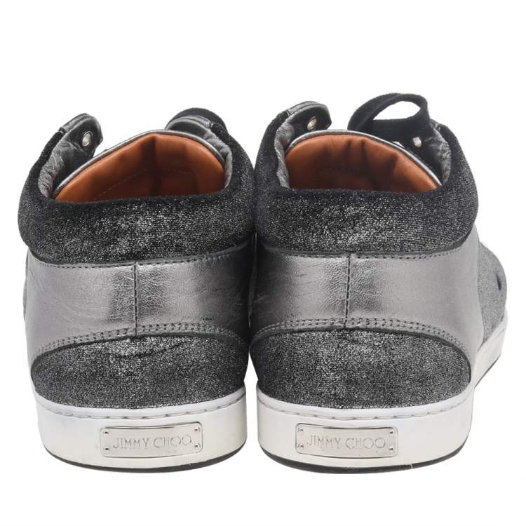 Pre Owned Jimmy Choo Metallic Grey Leather And Fabric Miami Low Top Sneakers Size 41