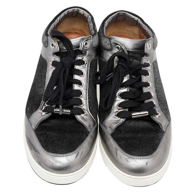 Pre Owned Jimmy Choo Metallic Grey Leather And Fabric Miami Low Top Sneakers Size 41