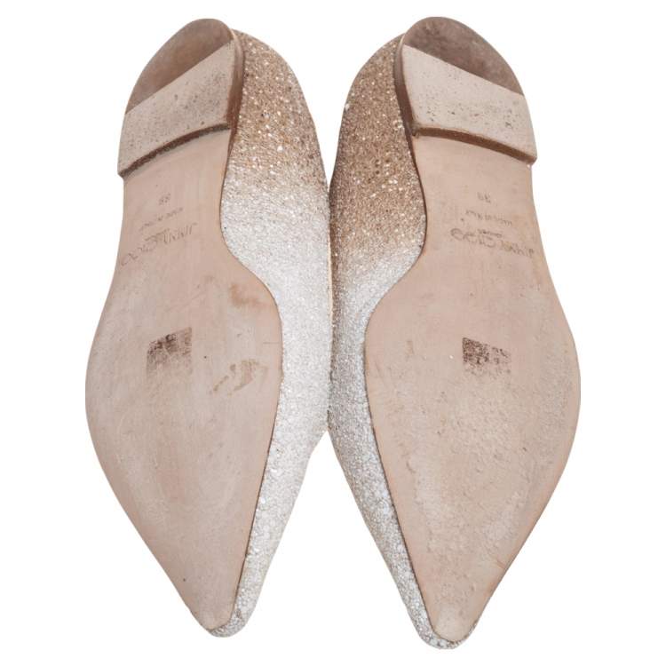 Pre Owned Jimmy Choo White/Brown Ombre Glitter Romy Pointed Toe Ballet Flats Size 39