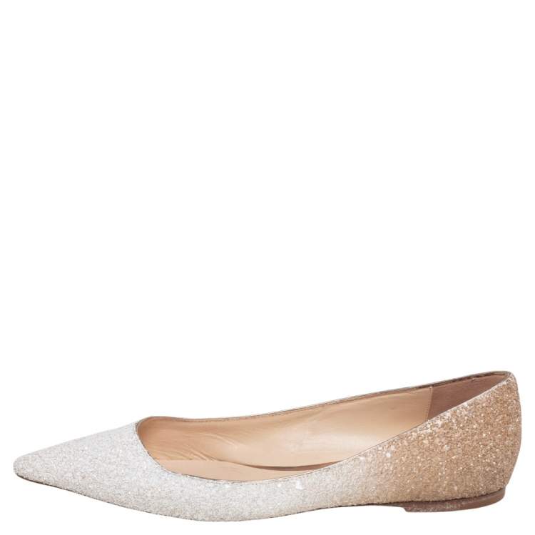 Jimmy Choo White/Brown Ombre Glitter Romy Pointed Toe Ballet Flats