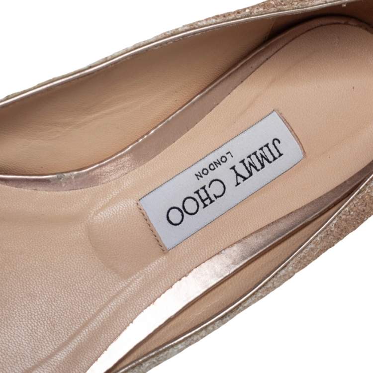 Pre Owned Jimmy Choo White/Brown Ombre Glitter Romy Pointed Toe Ballet Flats Size 39