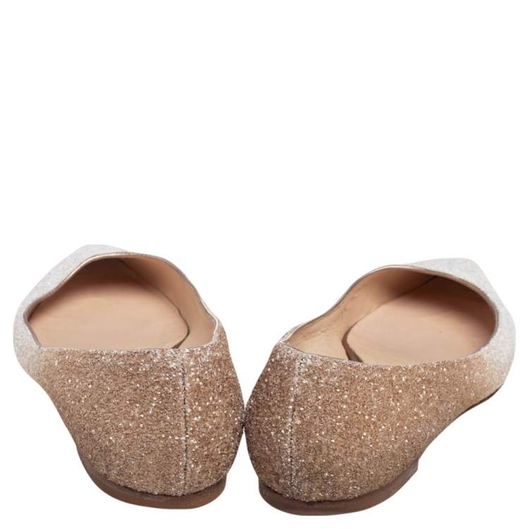 Pre Owned Jimmy Choo White/Brown Ombre Glitter Romy Pointed Toe Ballet Flats Size 39