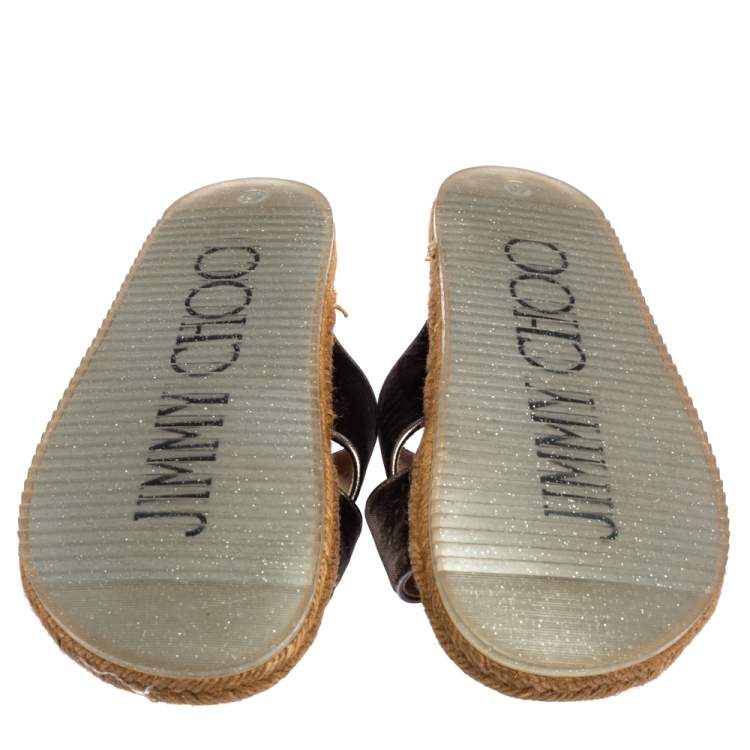Pre Owned Jimmy Choo Dark Grey Velvet Crisscross Espadrille Flats Size 40