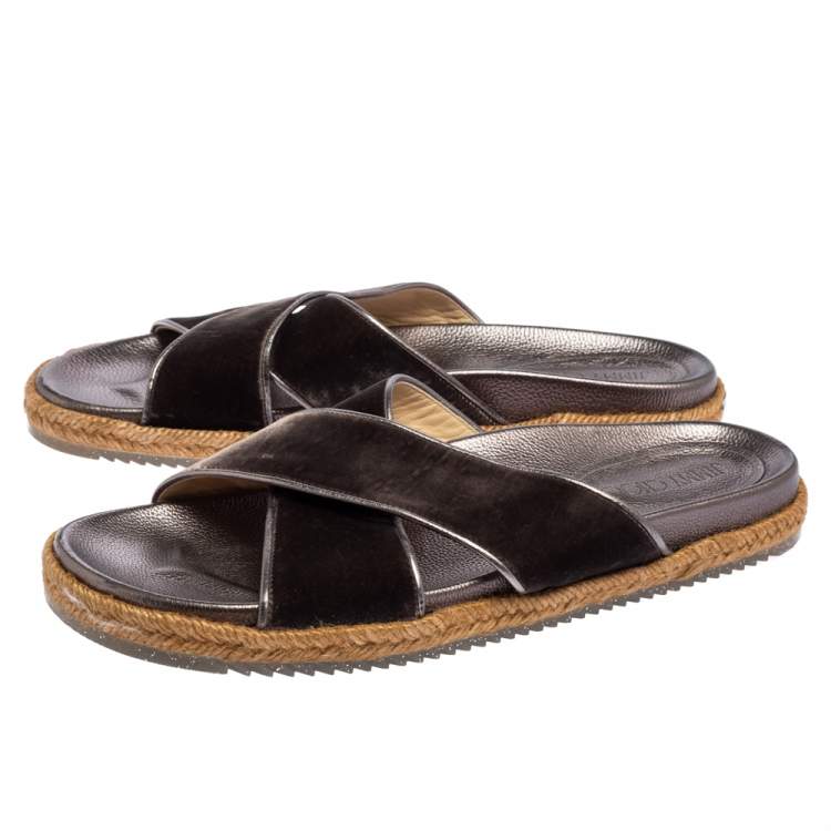 Pre Owned Jimmy Choo Dark Grey Velvet Crisscross Espadrille Flats Size 40
