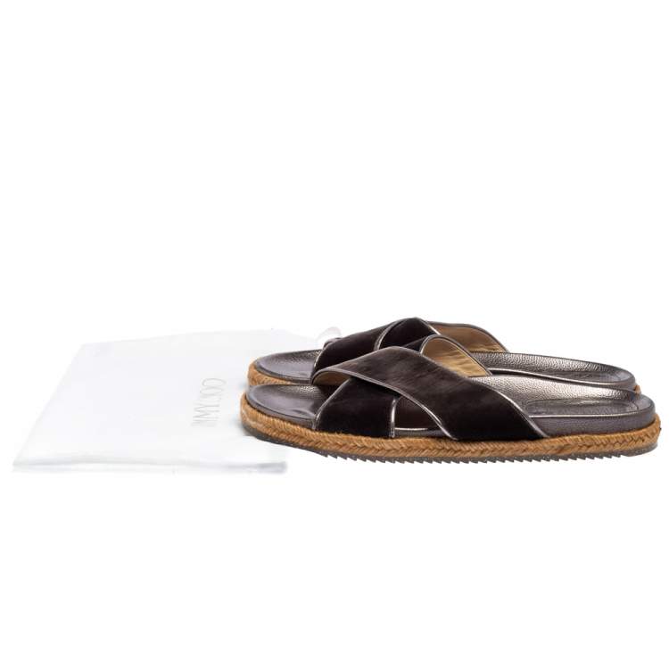 Pre Owned Jimmy Choo Dark Grey Velvet Crisscross Espadrille Flats Size 40