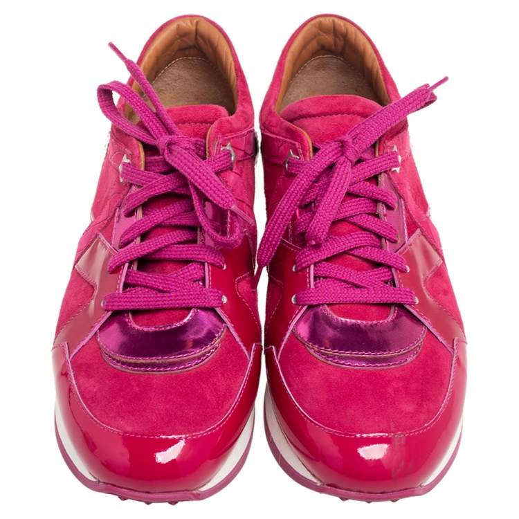 Pre Owned Jimmy Choo Fuchsia Suede and Leather Low Top Sneakers Size 38.5