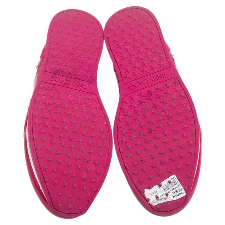 Pre Owned Jimmy Choo Fuchsia Suede and Leather Low Top Sneakers Size 38.5