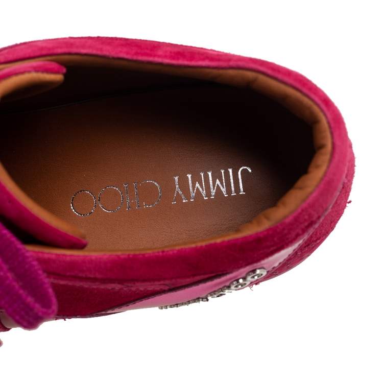 Pre Owned Jimmy Choo Fuchsia Suede and Leather Low Top Sneakers Size 38.5