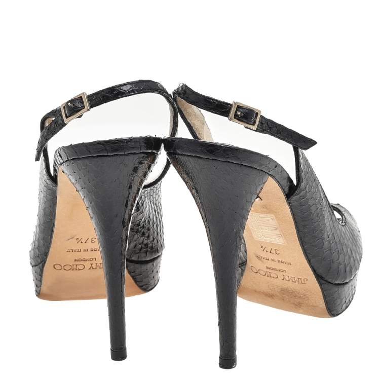 Pre Owned Jimmy Choo Black Snakeskin Elazer Slingback Sandals Size 37.5