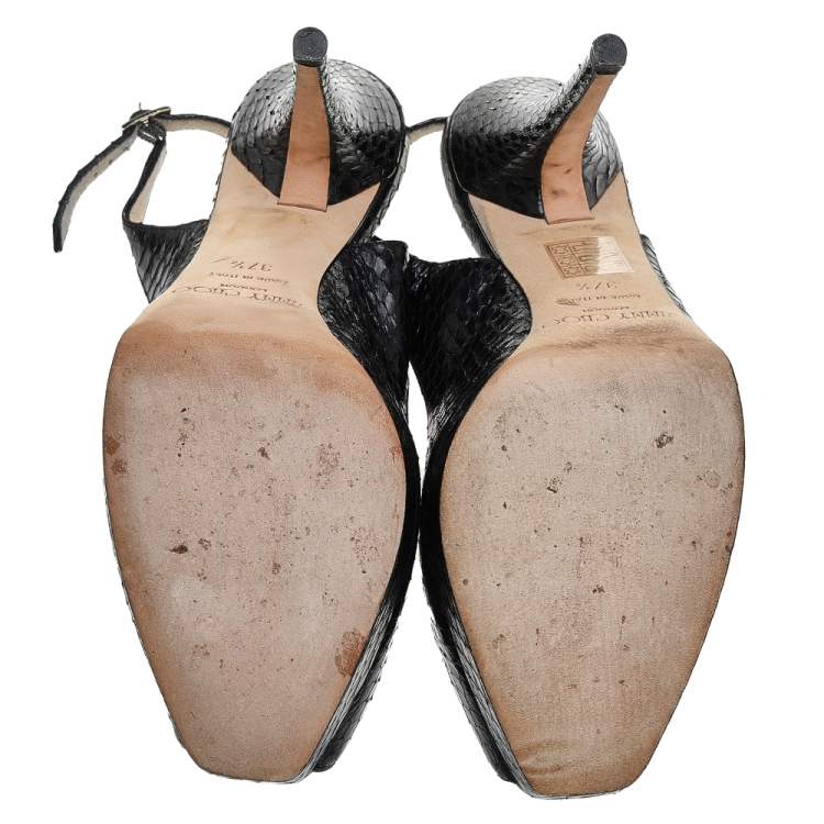 Pre Owned Jimmy Choo Black Snakeskin Elazer Slingback Sandals Size 37.5