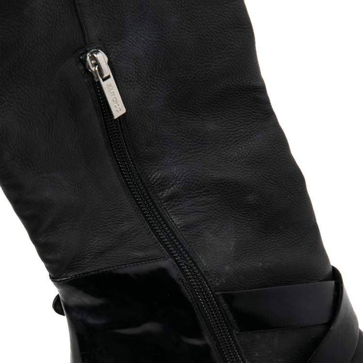 Pre Owned Jimmy Choo Black Leather Knee Length Pointed Toe Boots Size 38.5