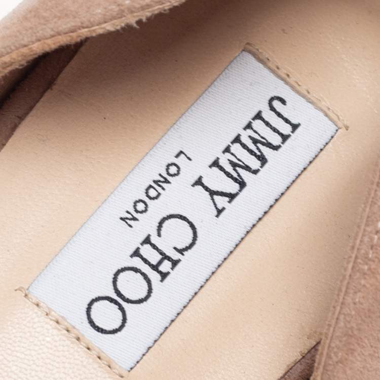 Pre Owned Jimmy Choo Beige Suede Embellished Flats Size 40.5 