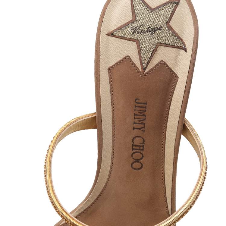 Pre Owned Jimmy Choo Brown/Gold Leather Embellished Sandals Size 38