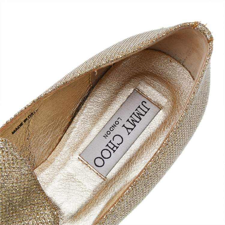 Pre Owned Jimmy Choo Gold Lamé Crystal Embellished Gayne Ballet Flats Size 37