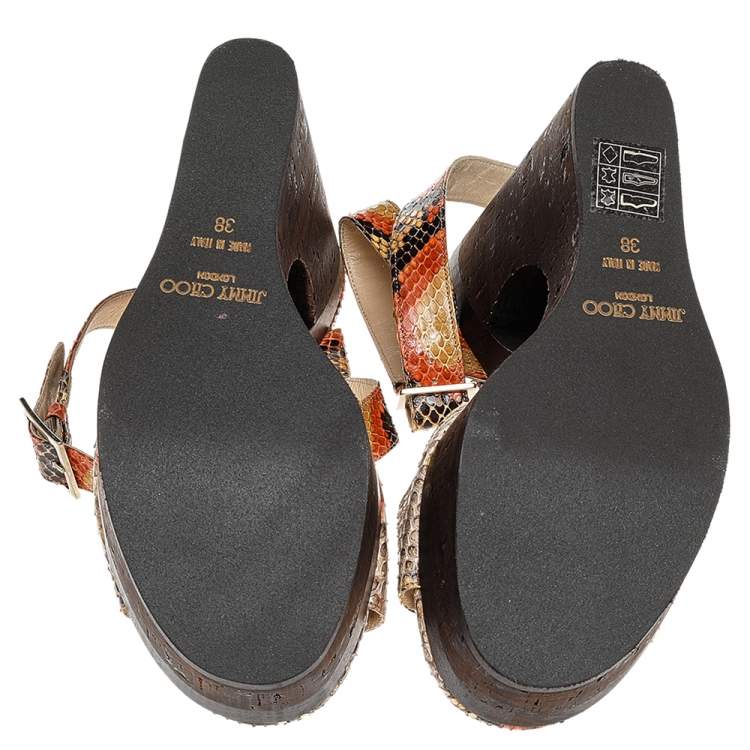 Pre Owned Jimmy Choo Multicolor Python Leather Penelop Wedge Sandals Size 38