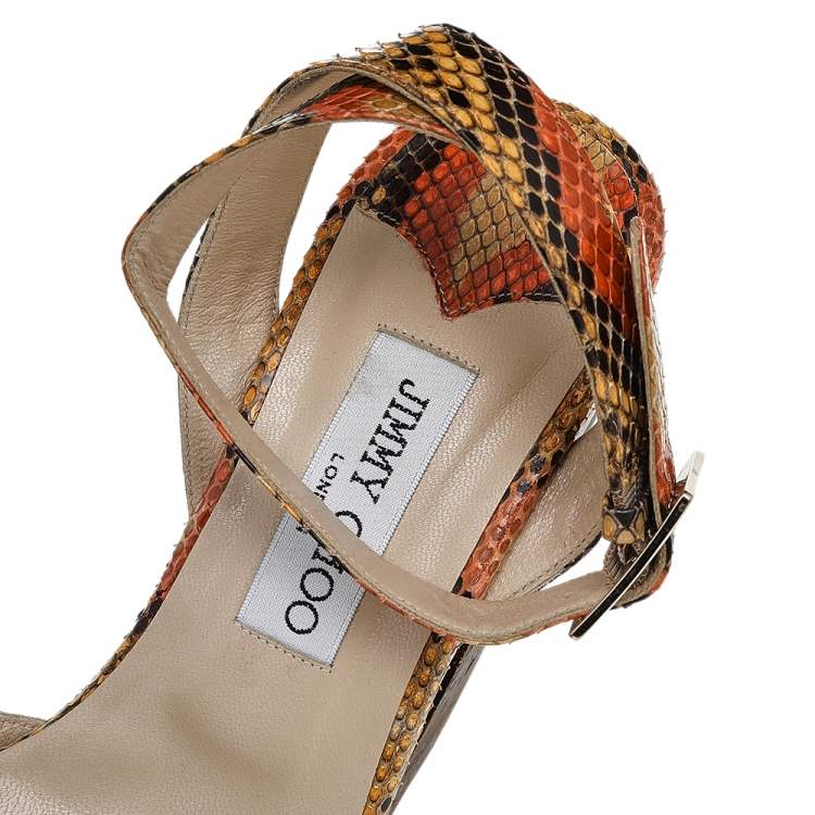 Pre Owned Jimmy Choo Multicolor Python Leather Penelop Wedge Sandals Size 38