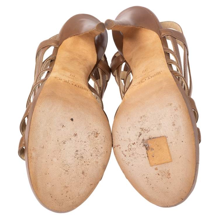 Pre Owned Jimmy Choo Brown Leather Gladiator  Sandals Size 38