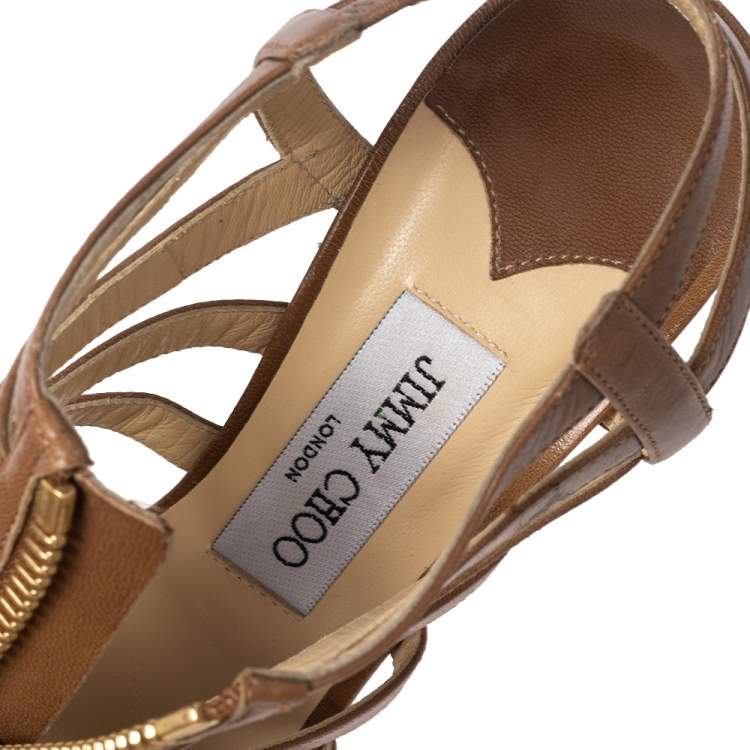 Pre Owned Jimmy Choo Brown Leather Gladiator  Sandals Size 38