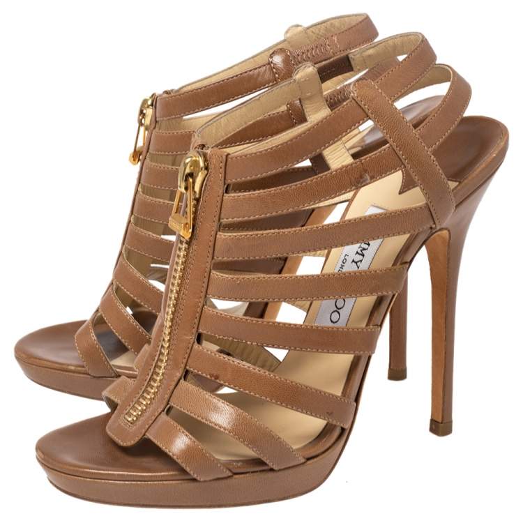 Pre Owned Jimmy Choo Brown Leather Gladiator  Sandals Size 38
