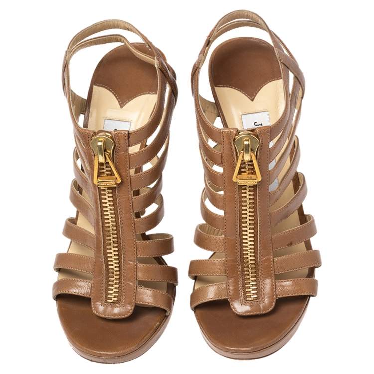 Pre Owned Jimmy Choo Brown Leather Gladiator  Sandals Size 38